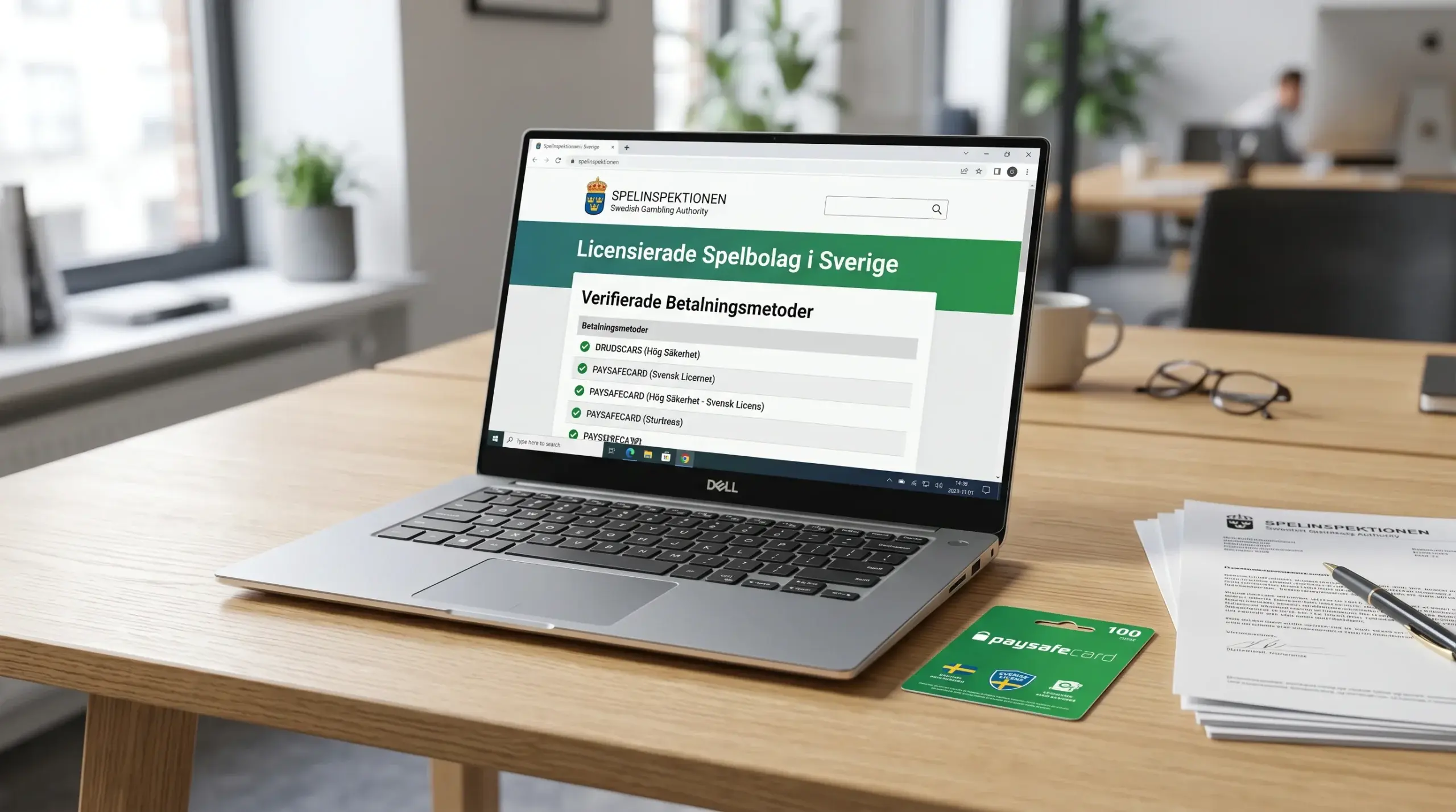 Spelinspektionens logotyp och Paysafecard som symbol för licensierat spel i Sverige
